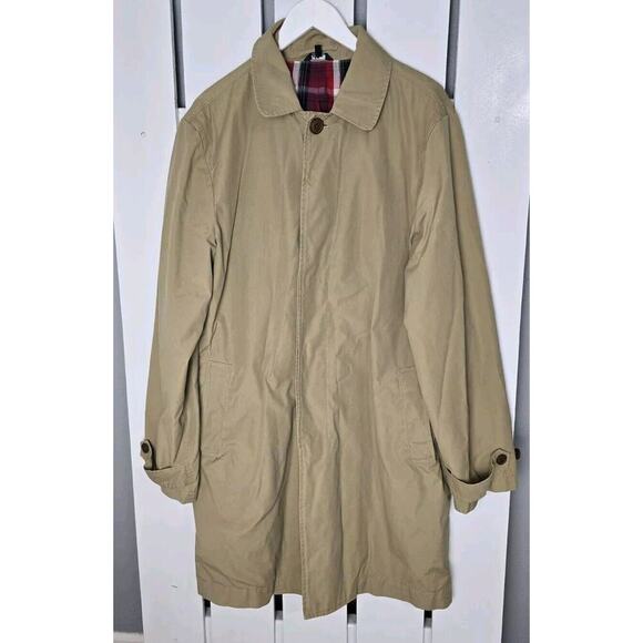 LL Bean Men's‎ Classic Beige Khaki Long Trench Raincoat Large Neutral - Picture 1 of 10